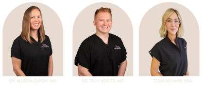 Meet the expert medical team at Kansas City's premier Aesthetics For Women clinic: Dr. Allison Zufon, MD, Dr. Troy Voeltz, MD, and Tessa Menard, BSN. Trust KC's most qualified aesthetic professionals delivering exceptional care and results throughout Miss