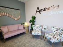Elegant reception area at Aesthetics For Women, Kansas City's premier women's med spa featuring stylish decor and comfortable seating. Experience the welcoming atmosphere that has made this clinic KC's top destination for aesthetic treatments. Located in 