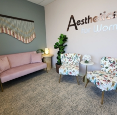 Elegant reception area at Aesthetics For Women, Kansas City's premier women's med spa featuring stylish decor and comfortable seating. Experience the welcoming atmosphere that has made this clinic KC's top destination for aesthetic treatments. Located in 